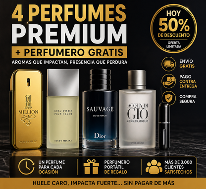 🔥 4 FRAGANCIAS QUE TRANSFORMAN TU PRESENCIA EN SEGUNDOS POR EL PRECIO DE UNA + PERFUMERO GRATIS