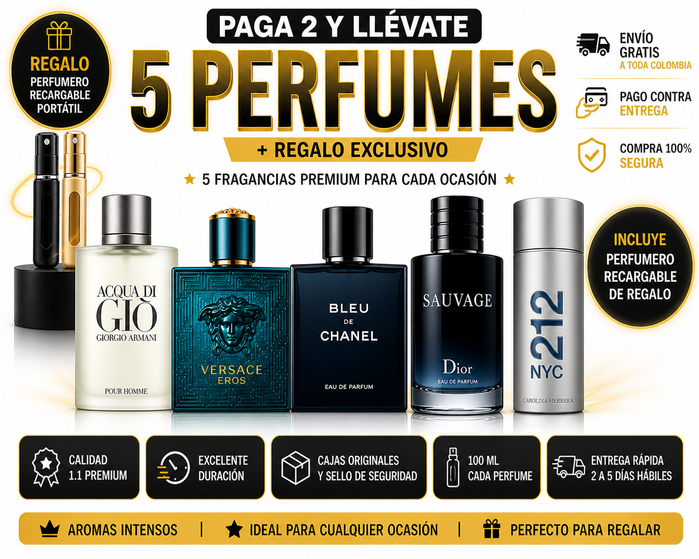 💎 Colección Caballero X5 – Compra 2 y Llévate 5 Perfumes + Regalo