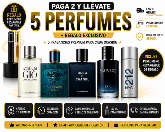 💎 Colección Caballero X5 – Compra 2 y Llévate 5 Perfumes + Regalo